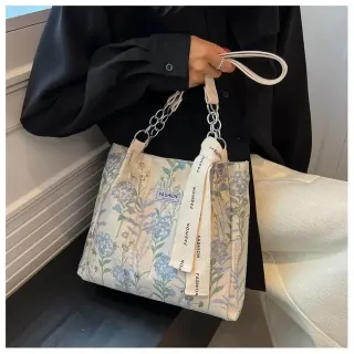 Casual Design Flower Embroidery Tote Bag 